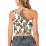 Vintage Palm Tree Beach Pattern Print One Shoulder Crop Top