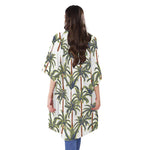Vintage Palm Tree Beach Pattern Print Open Front Beach Cover Up