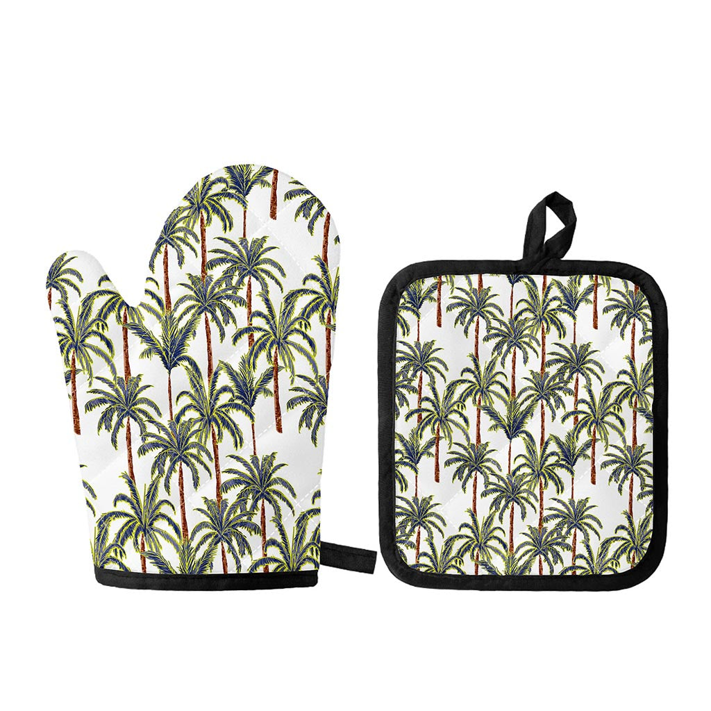 Vintage Palm Tree Beach Pattern Print Oven Mitt And Pot Holder Set