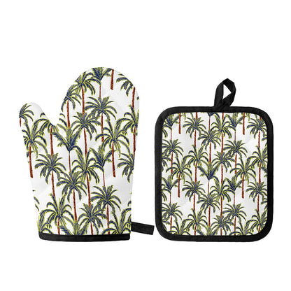 Vintage Palm Tree Beach Pattern Print Oven Mitt And Pot Holder Set