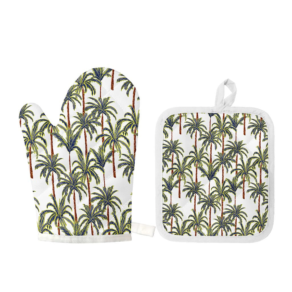 Vintage Palm Tree Beach Pattern Print Oven Mitt And Pot Holder Set
