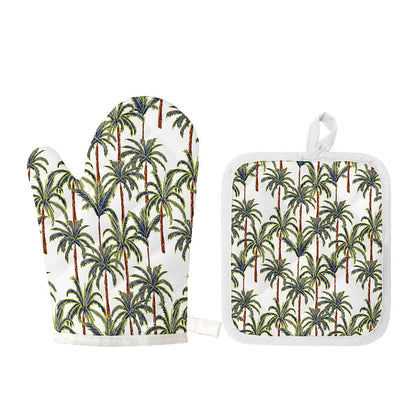 Vintage Palm Tree Beach Pattern Print Oven Mitt And Pot Holder Set