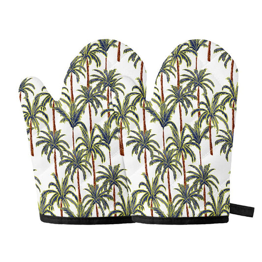 Vintage Palm Tree Beach Pattern Print Oven Mitts