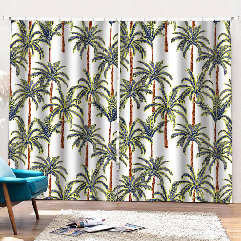 Vintage Palm Tree Beach Pattern Print Pencil Pleat Curtains