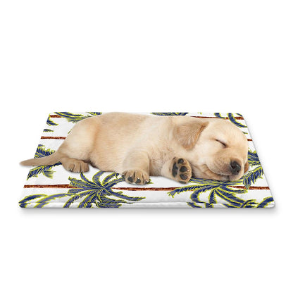 Vintage Palm Tree Beach Pattern Print Pet Cooling Mat Cover