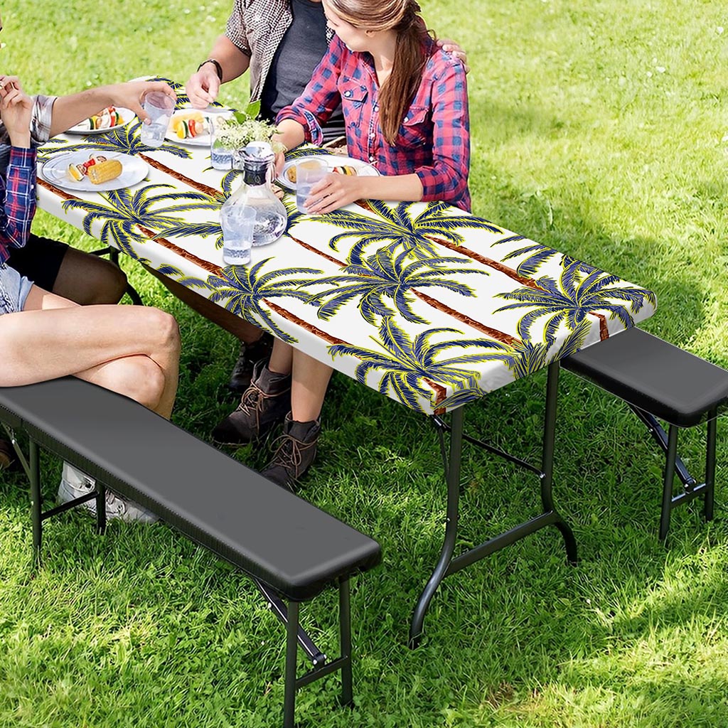 Vintage Palm Tree Beach Pattern Print Picnic Table Cover