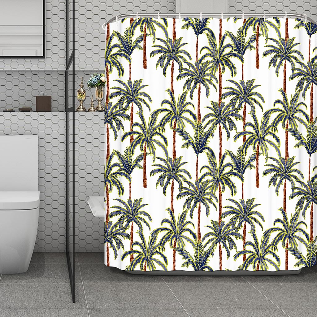 Vintage Palm Tree Beach Pattern Print Polyester Shower Curtain