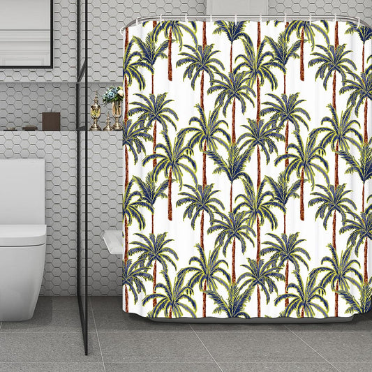 Vintage Palm Tree Beach Pattern Print Polyester Shower Curtain