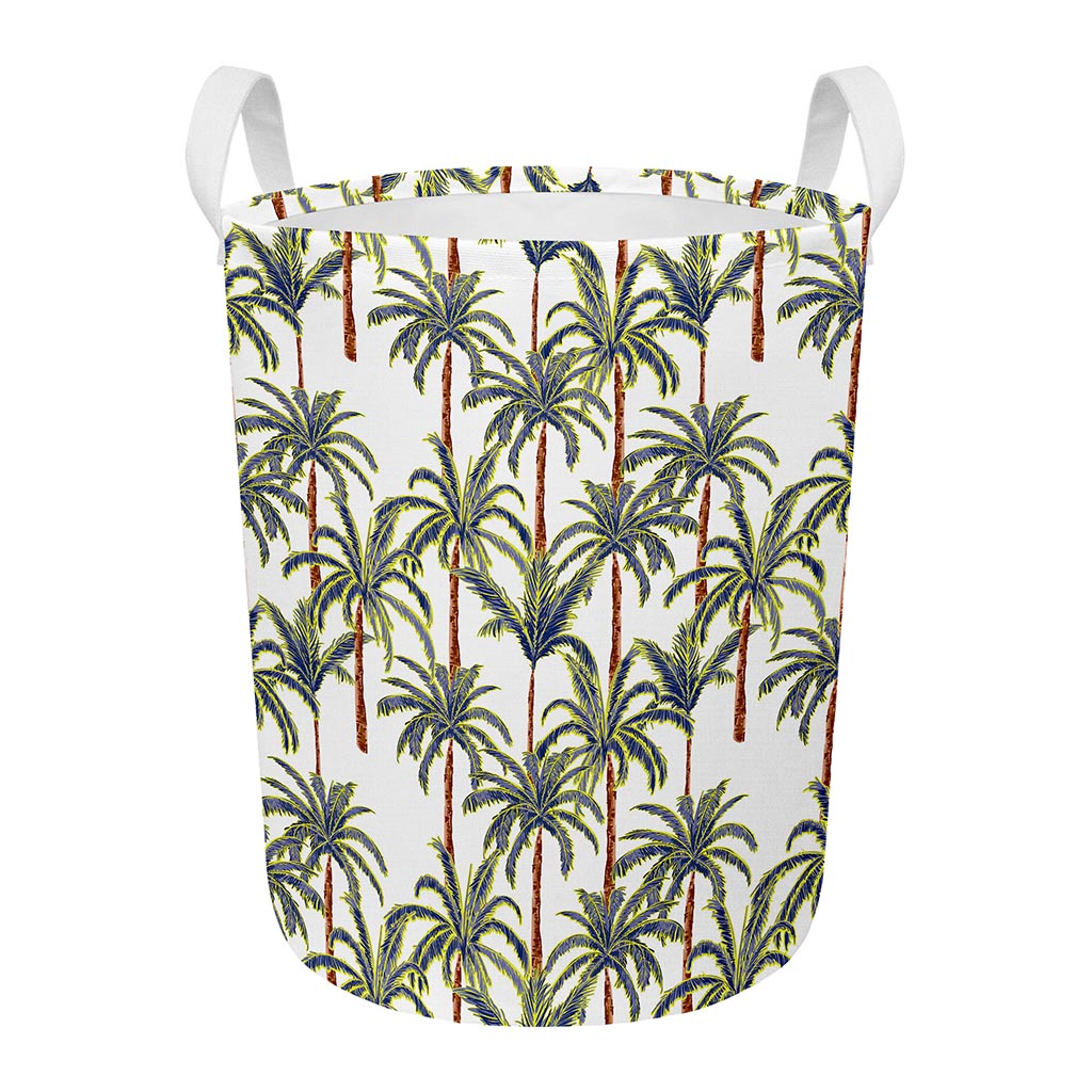 Vintage Palm Tree Beach Pattern Print Round Laundry Basket