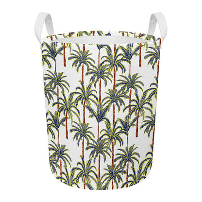 Vintage Palm Tree Beach Pattern Print Round Laundry Basket