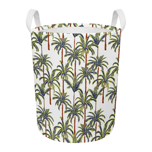 Vintage Palm Tree Beach Pattern Print Round Laundry Basket