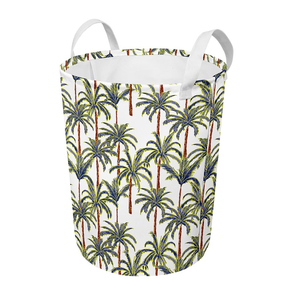 Vintage Palm Tree Beach Pattern Print Round Laundry Basket