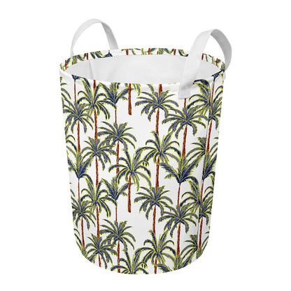 Vintage Palm Tree Beach Pattern Print Round Laundry Basket