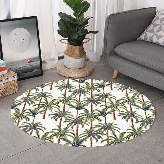 Vintage Palm Tree Beach Pattern Print Round Rug