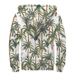 Vintage Palm Tree Beach Pattern Print Sherpa Lined Zip Up Hoodie