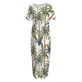 Vintage Palm Tree Beach Pattern Print Short Sleeve Long Nightdress