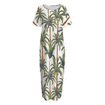 Vintage Palm Tree Beach Pattern Print Short Sleeve Long Nightdress