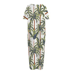 Vintage Palm Tree Beach Pattern Print Short Sleeve Long Nightdress