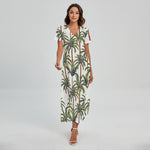 Vintage Palm Tree Beach Pattern Print Short Sleeve Maxi Dress
