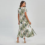 Vintage Palm Tree Beach Pattern Print Short Sleeve Maxi Dress