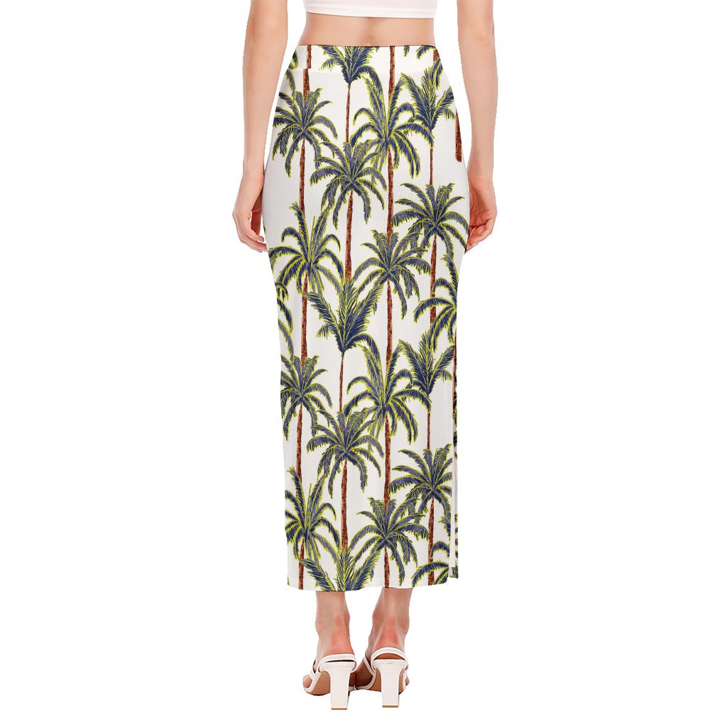 Vintage Palm Tree Beach Pattern Print Side Slit Maxi Skirt
