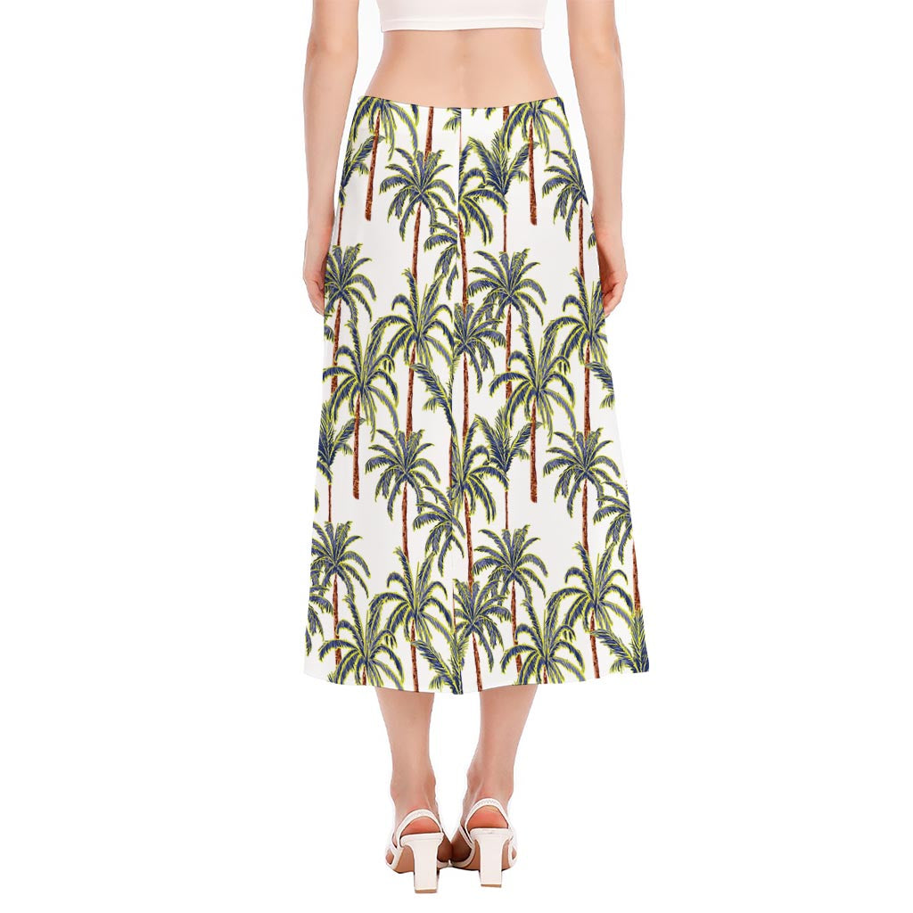Vintage Palm Tree Beach Pattern Print Side Slit Midi Skirt