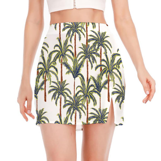 Vintage Palm Tree Beach Pattern Print Side Slit Mini Skirt