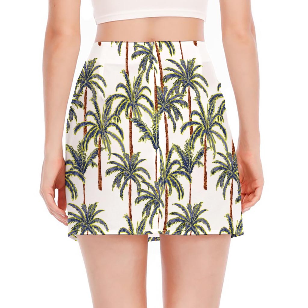 Vintage Palm Tree Beach Pattern Print Side Slit Mini Skirt