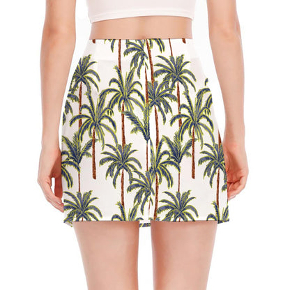 Vintage Palm Tree Beach Pattern Print Side Slit Mini Skirt