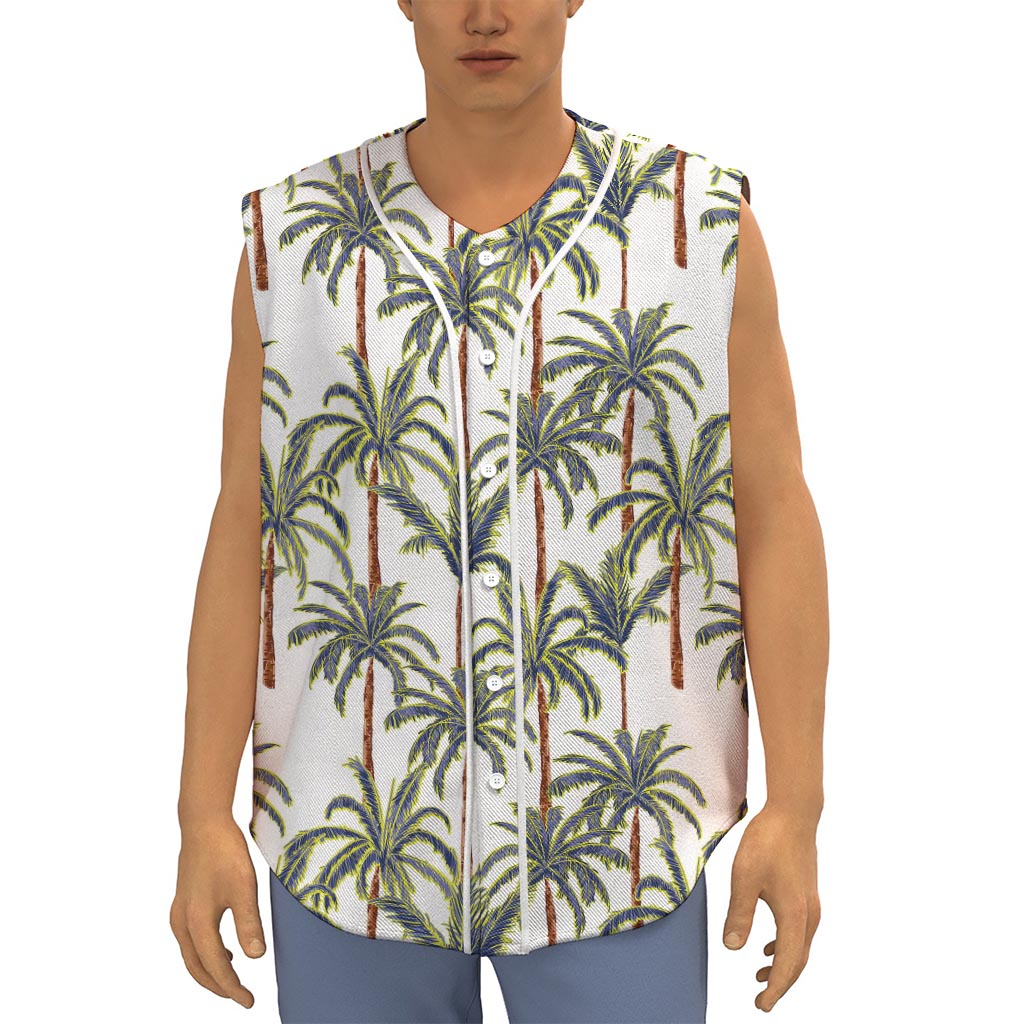 Vintage Palm Tree Beach Pattern Print Sleeveless Baseball Jersey