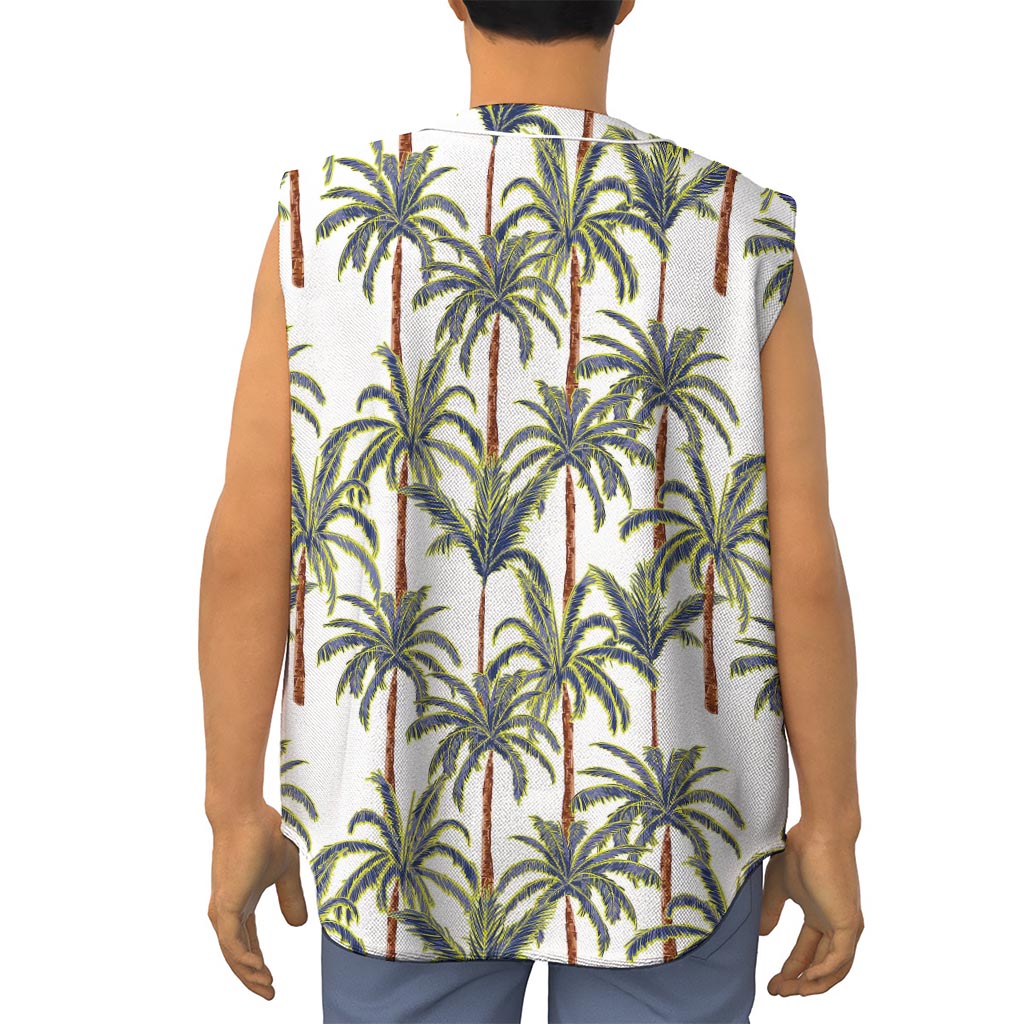 Vintage Palm Tree Beach Pattern Print Sleeveless Baseball Jersey