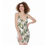 Vintage Palm Tree Beach Pattern Print Sleeveless Bodycon Dress
