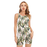 Vintage Palm Tree Beach Pattern Print Sleeveless One Piece Swimsuit