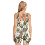 Vintage Palm Tree Beach Pattern Print Sleeveless One Piece Swimsuit