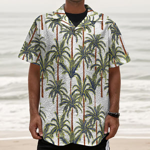 Vintage Palm Tree Beach Pattern Print Textured Short Sleeve Shirt