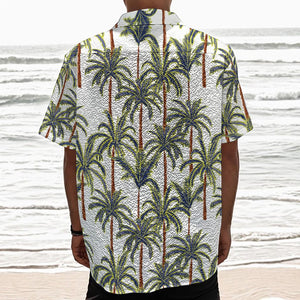 Vintage Palm Tree Beach Pattern Print Textured Short Sleeve Shirt