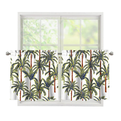 Vintage Palm Tree Beach Pattern Print Tier Curtains