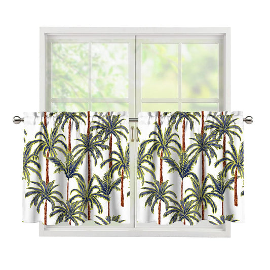 Vintage Palm Tree Beach Pattern Print Tier Curtains