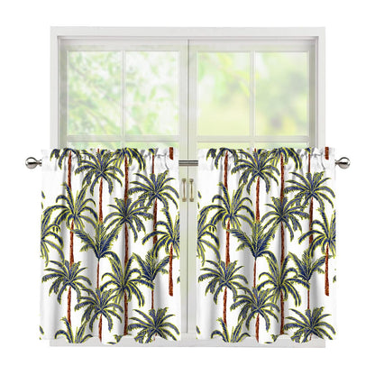 Vintage Palm Tree Beach Pattern Print Tier Curtains