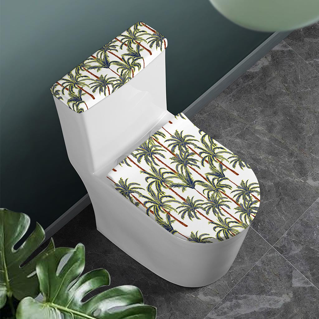 Vintage Palm Tree Beach Pattern Print Toilet Lid And Tank Cover Set