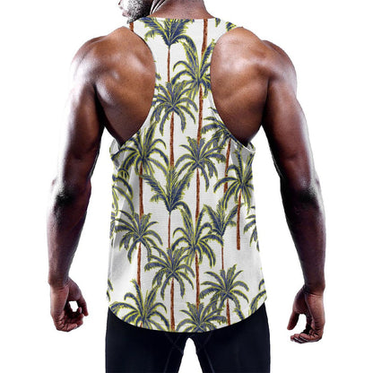 Vintage Palm Tree Beach Pattern Print Training Tank Top