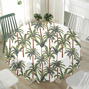 Vintage Palm Tree Beach Pattern Print Waterproof Round Tablecloth