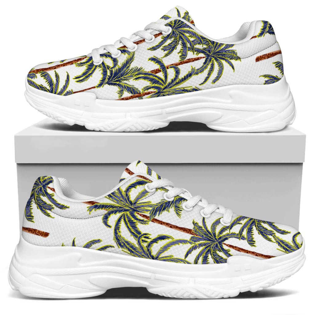 Vintage Palm Tree Beach Pattern Print White Chunky Shoes