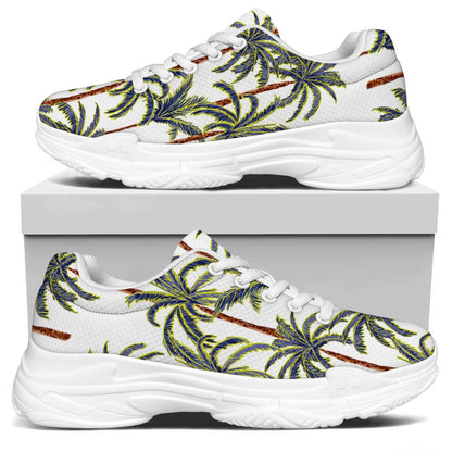 Vintage Palm Tree Beach Pattern Print White Chunky Shoes
