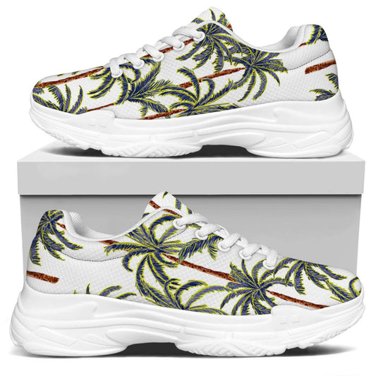 Vintage Palm Tree Beach Pattern Print White Chunky Shoes