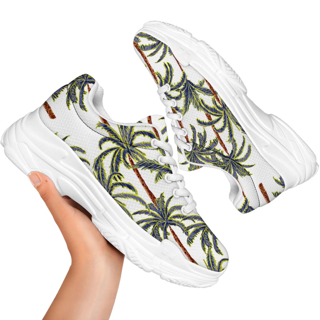 Vintage Palm Tree Beach Pattern Print White Chunky Shoes