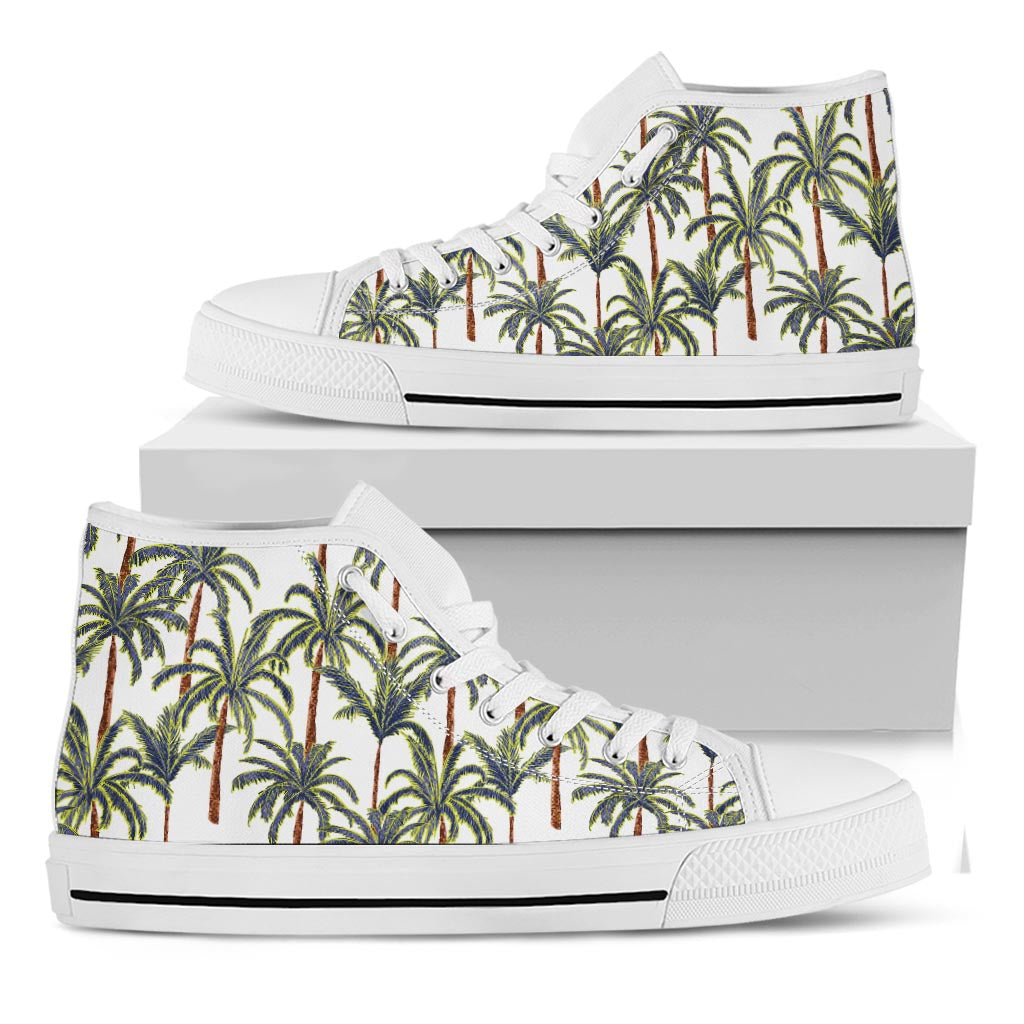 Vintage Palm Tree Beach Pattern Print White High Top Sneakers