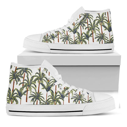 Vintage Palm Tree Beach Pattern Print White High Top Sneakers
