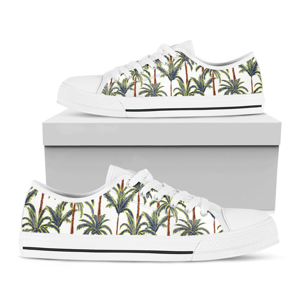 Vintage Palm Tree Beach Pattern Print White Low Top Sneakers