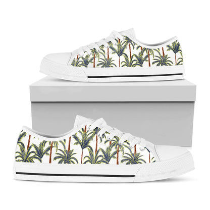 Vintage Palm Tree Beach Pattern Print White Low Top Sneakers